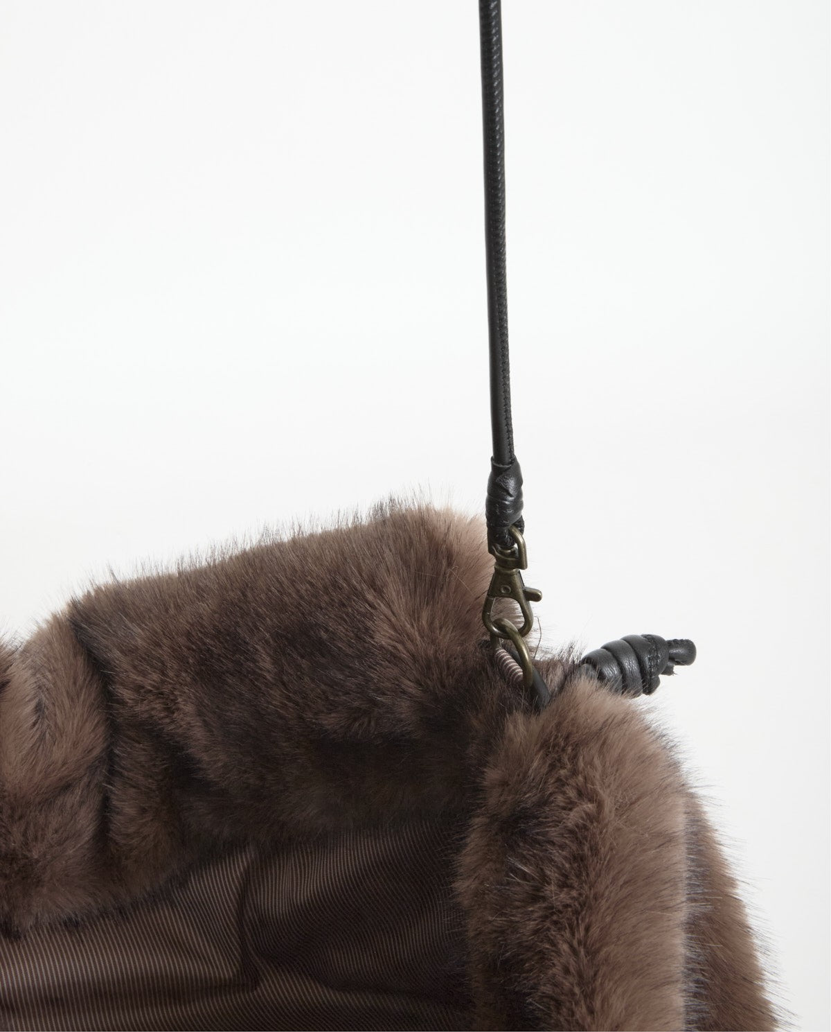 Chocolate fur bag with adjustable leather handle
