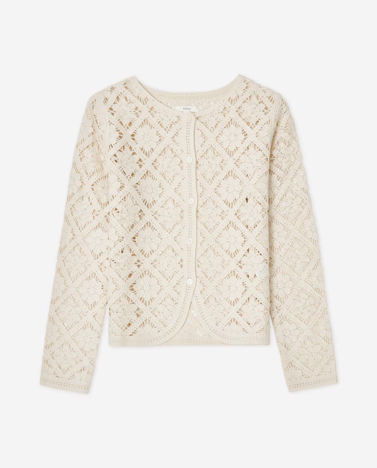 Crochet cardigan with rounded hemline