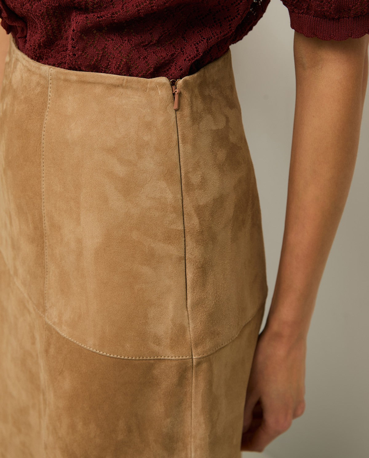 Suede midi skirt