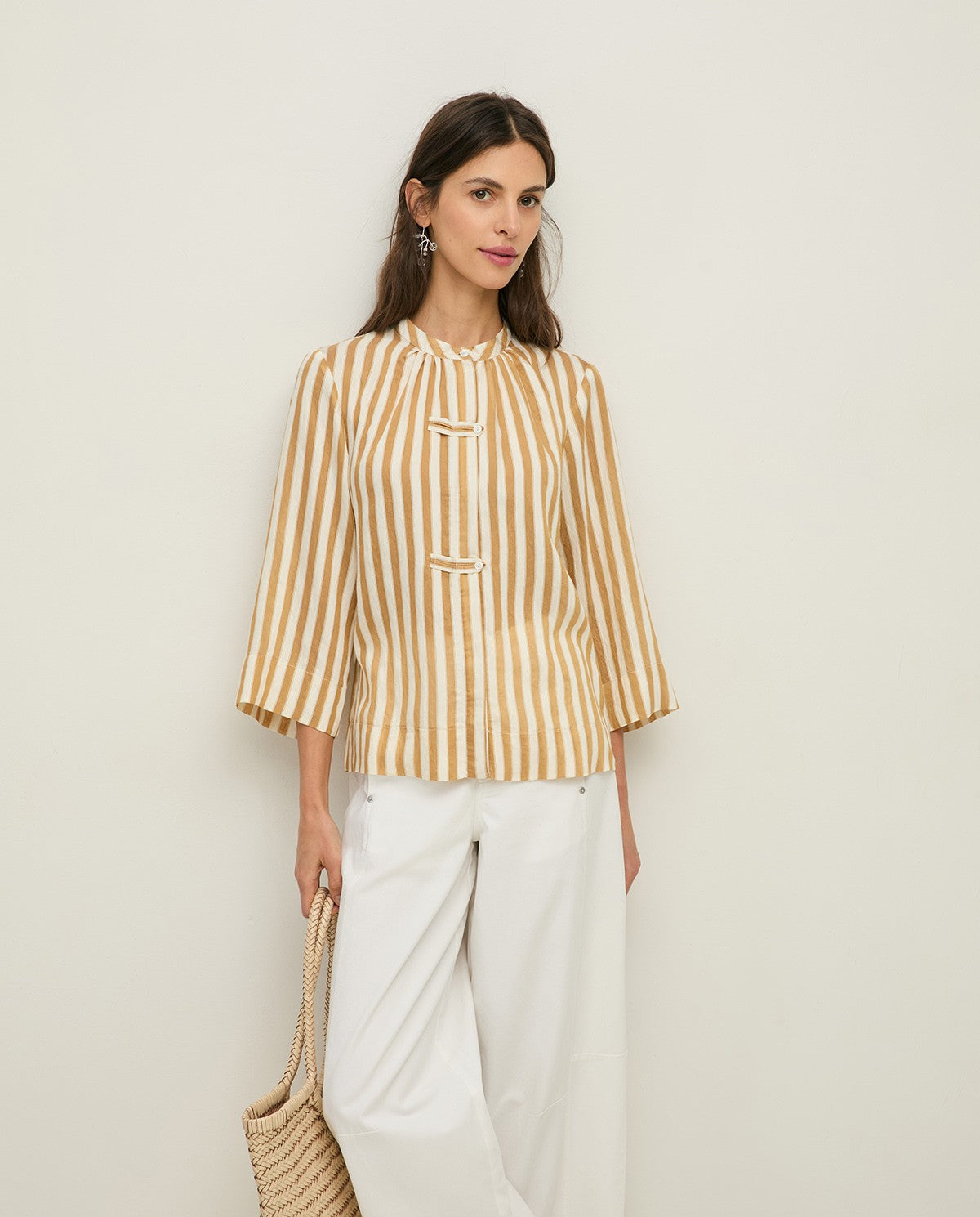 Striped Mao-neck blouse