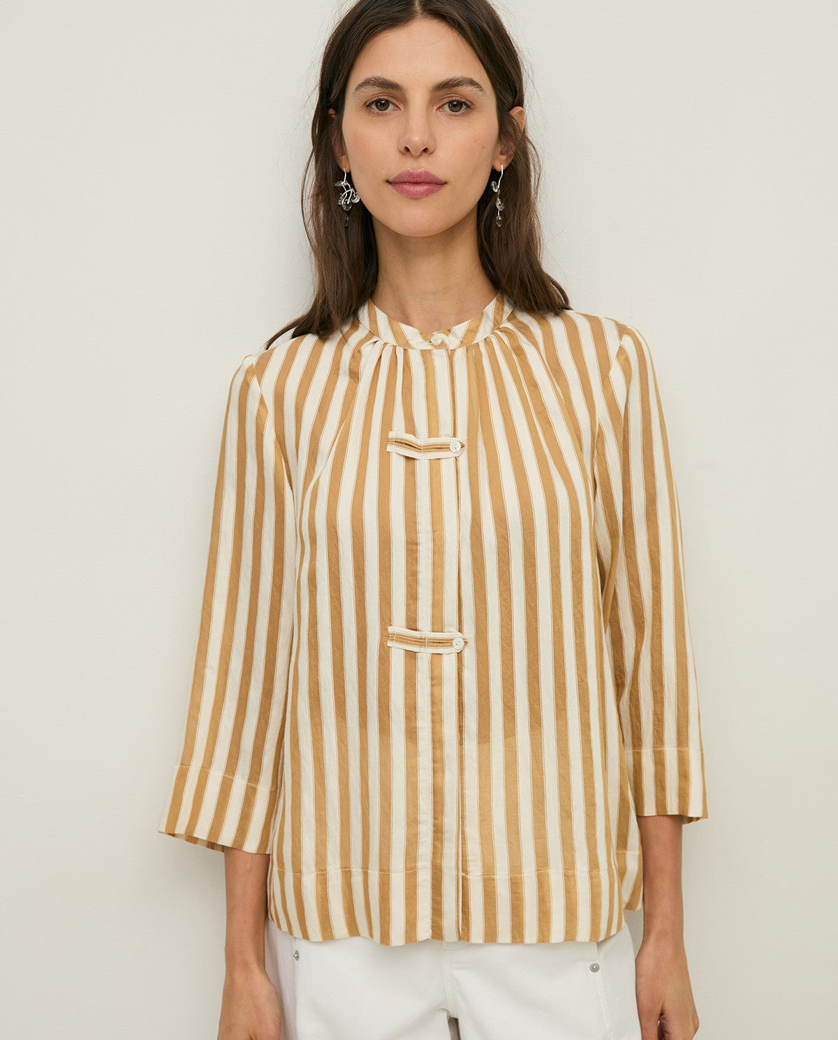 Striped Mao-neck blouse