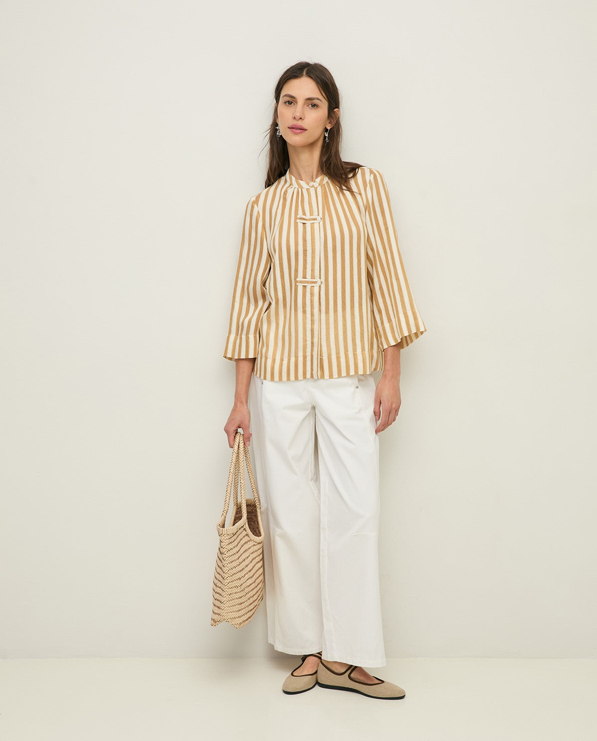 Striped Mao-neck blouse