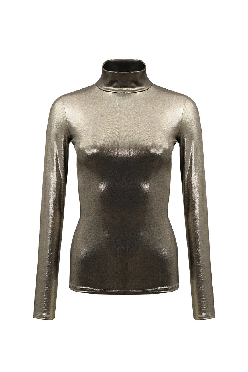 Turtleneck slim fit metallic top