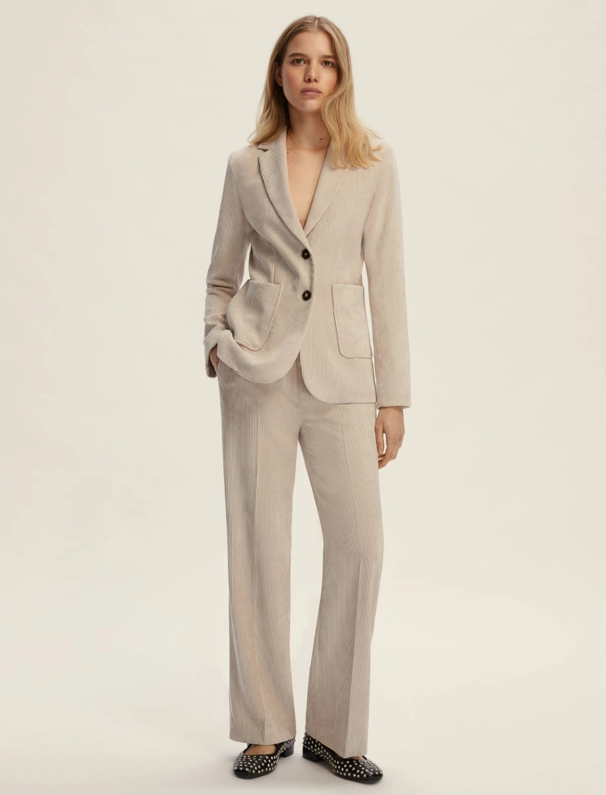 Straight-fit velvet trousers - OFF WHITE