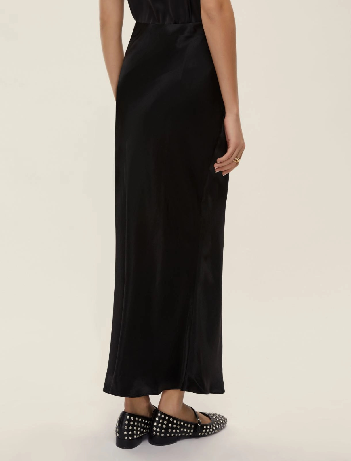 Crinkle black satin skirt