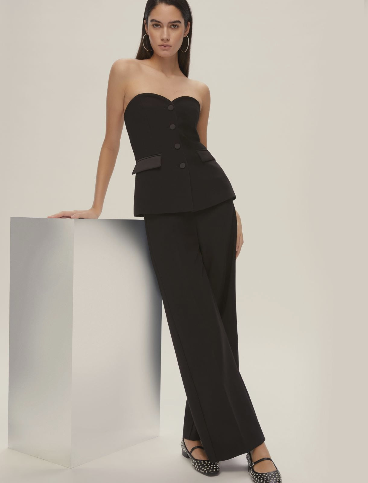 Satin-detail stretch trousers with matching top