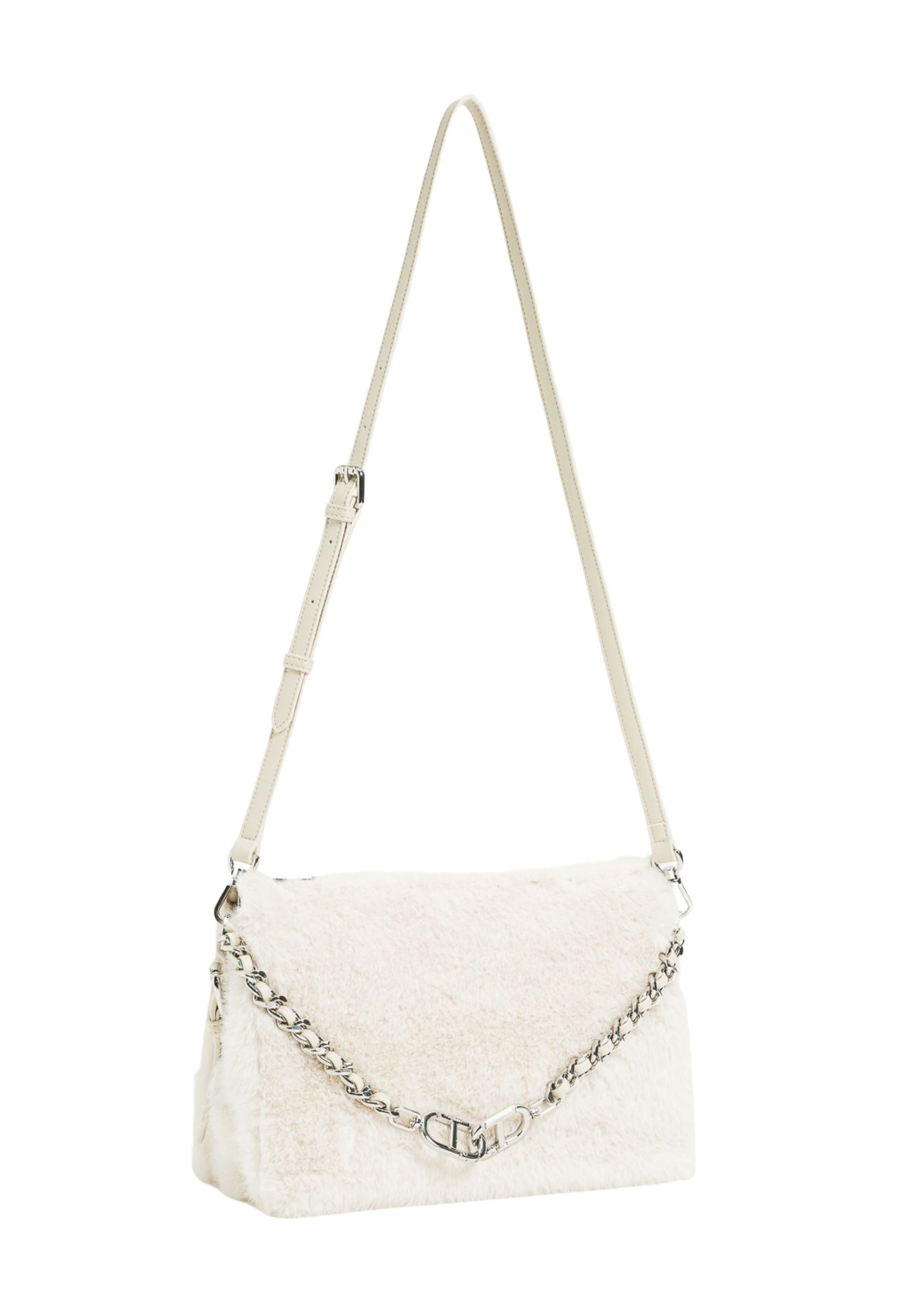 Faux Fur Shoulder Bag with Decorative Chain