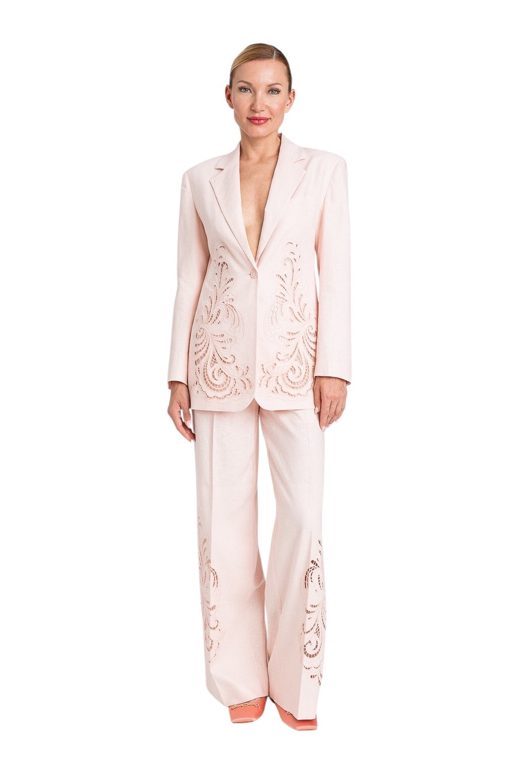 Linen blend trousers with embroidery