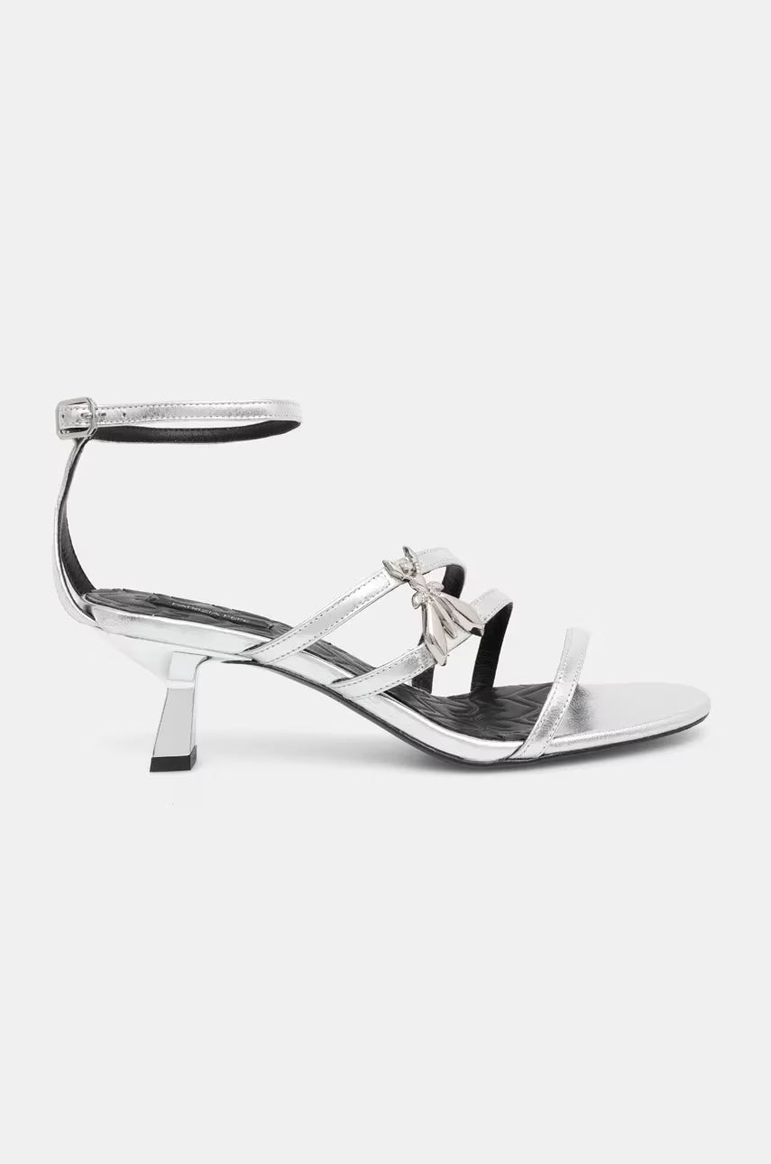 Silver leather heels