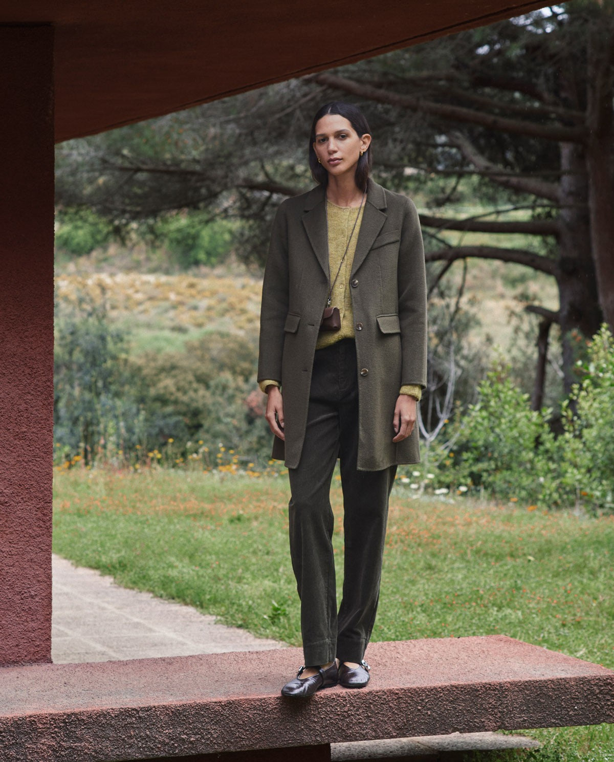 Olive-green alpaca-blend fisherman’s-rib cardigan