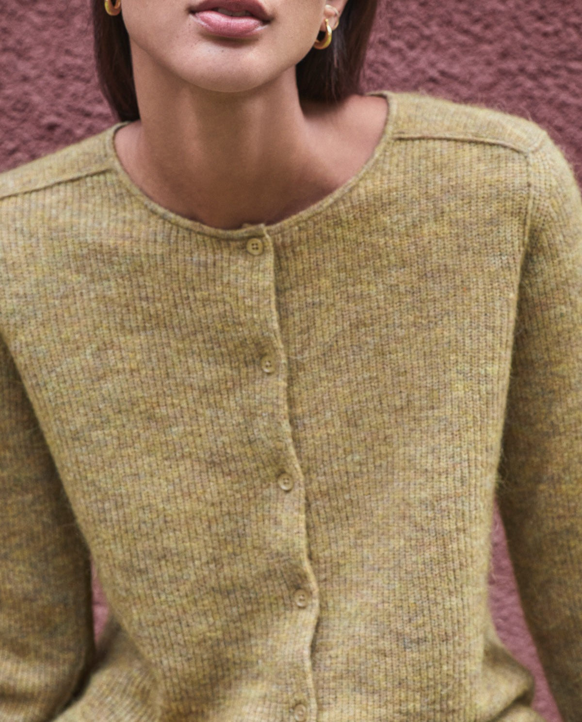 Olive-green alpaca-blend fisherman’s-rib cardigan