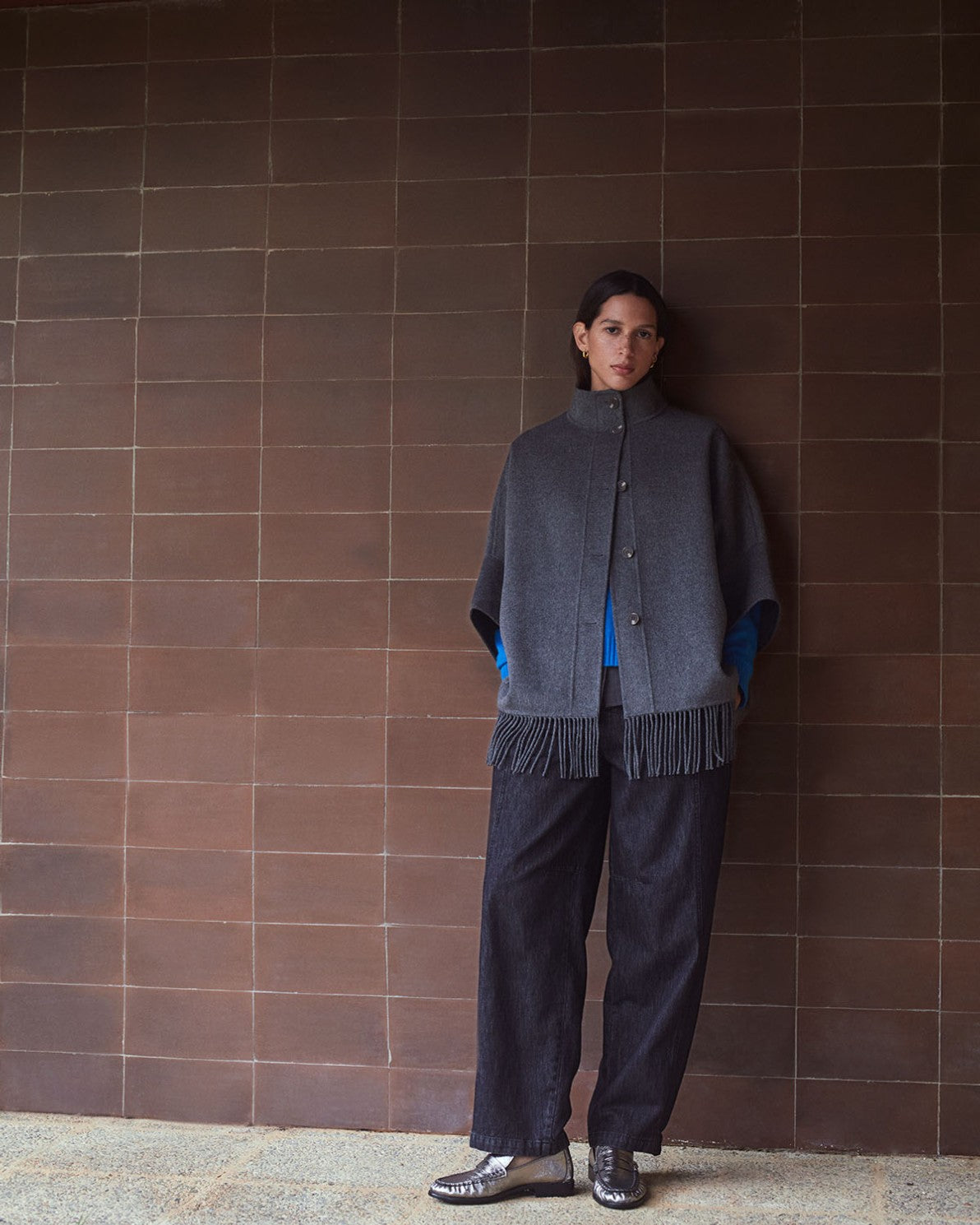 Handmade wool-blend fringed cape - AVAILABLE IN BLACK