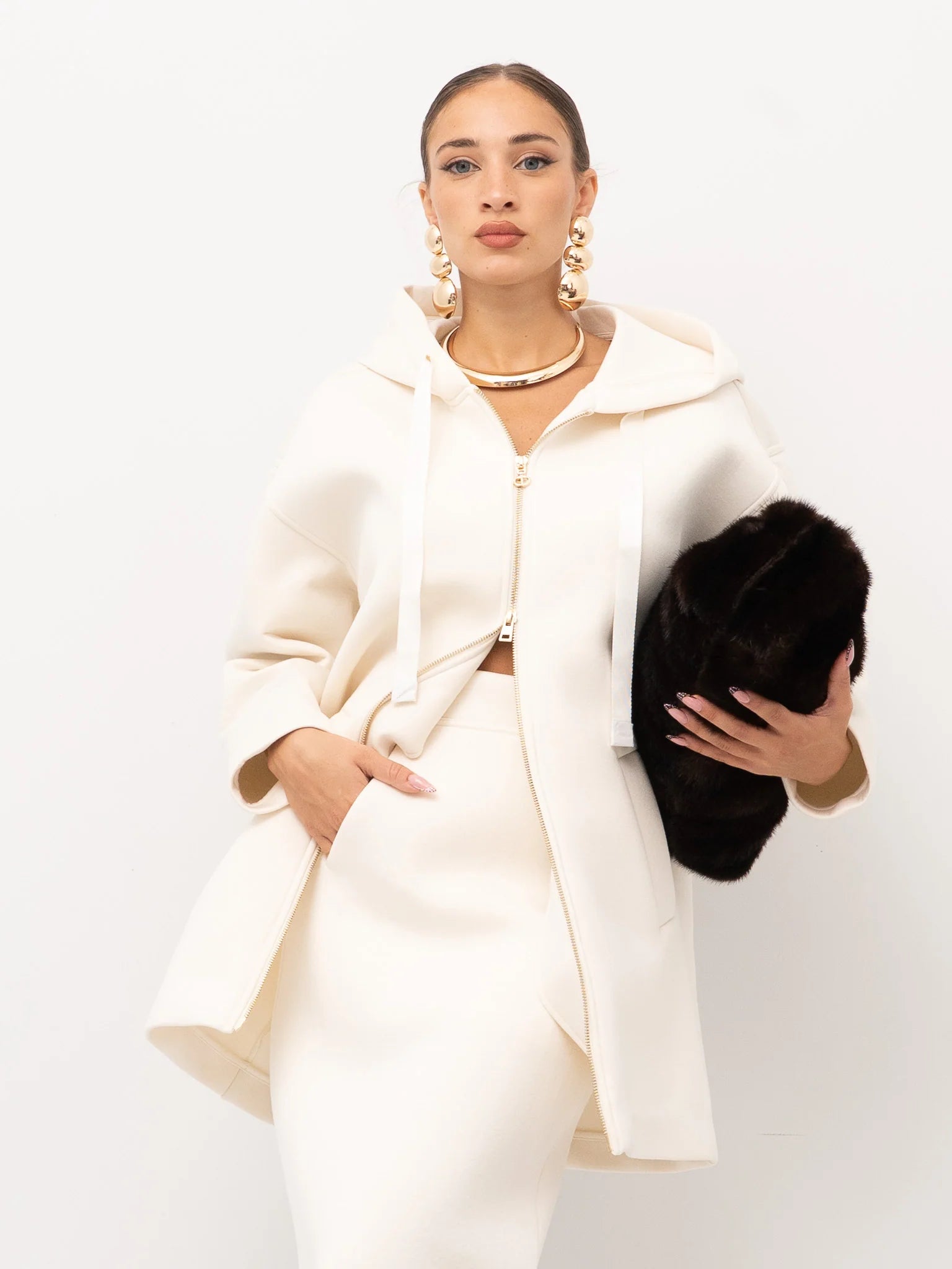 Midi hooded scubajacket