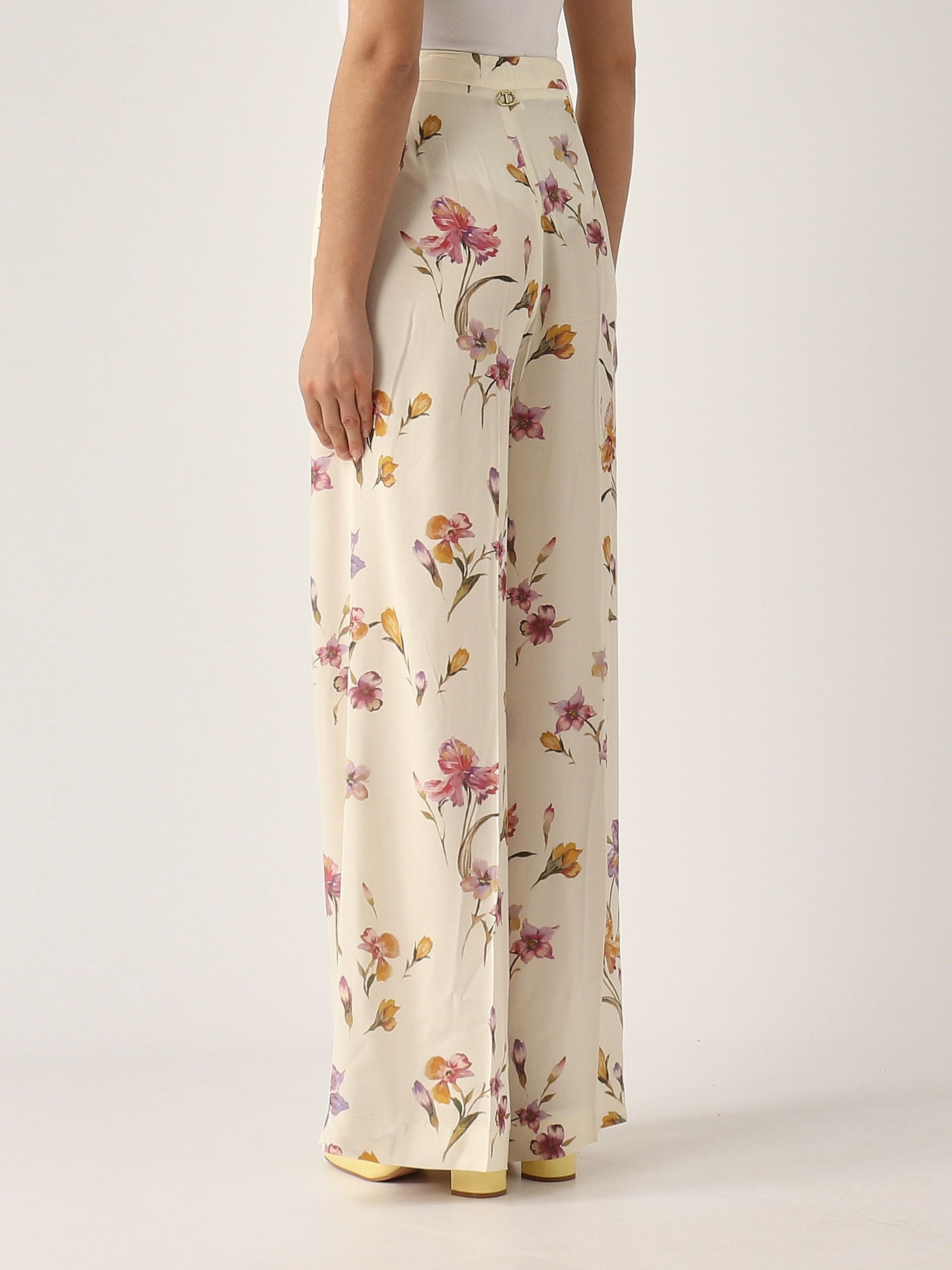 Crêpe de Chine floral trousers