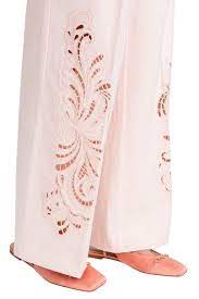 Linen blend trousers with embroidery