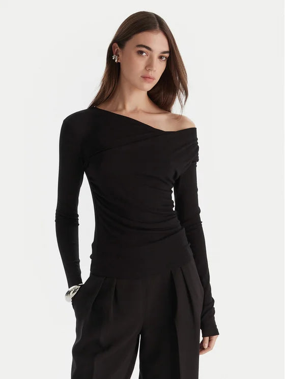 Top with asymmetrical neckline and draping