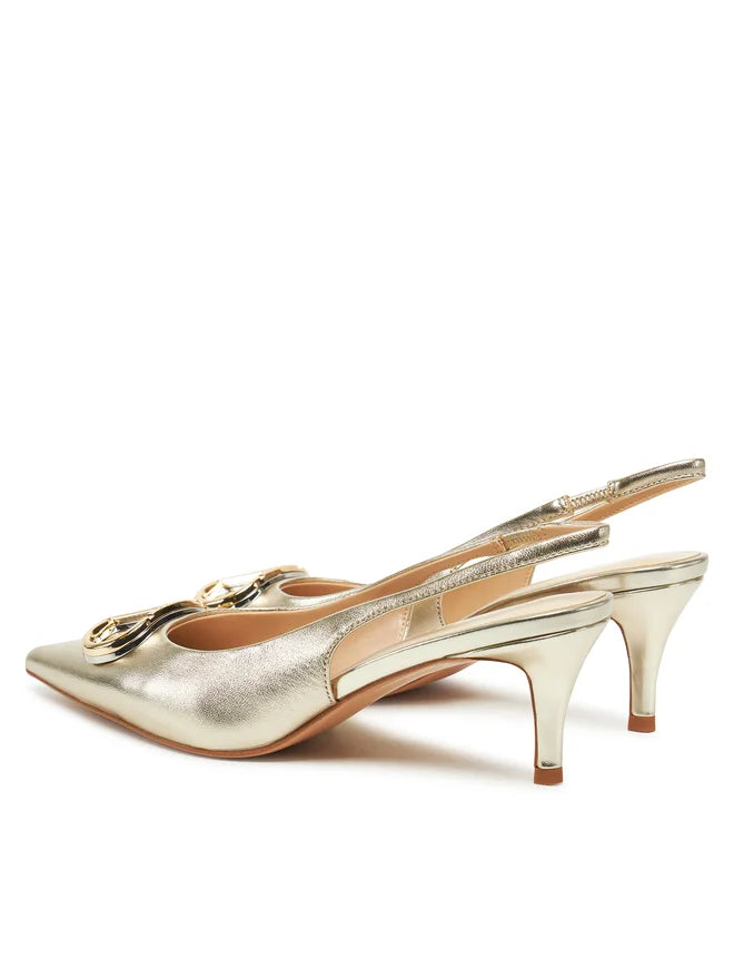 Genuine leather golden stiletto