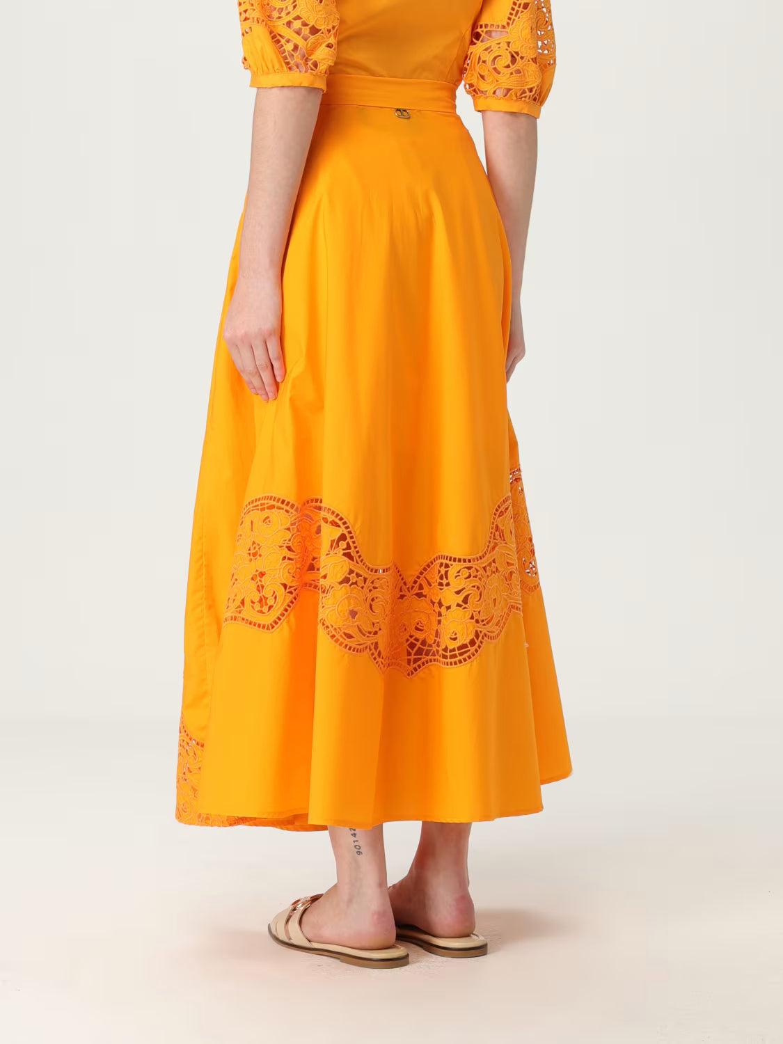 Long skirt in broderie anglaise poplin