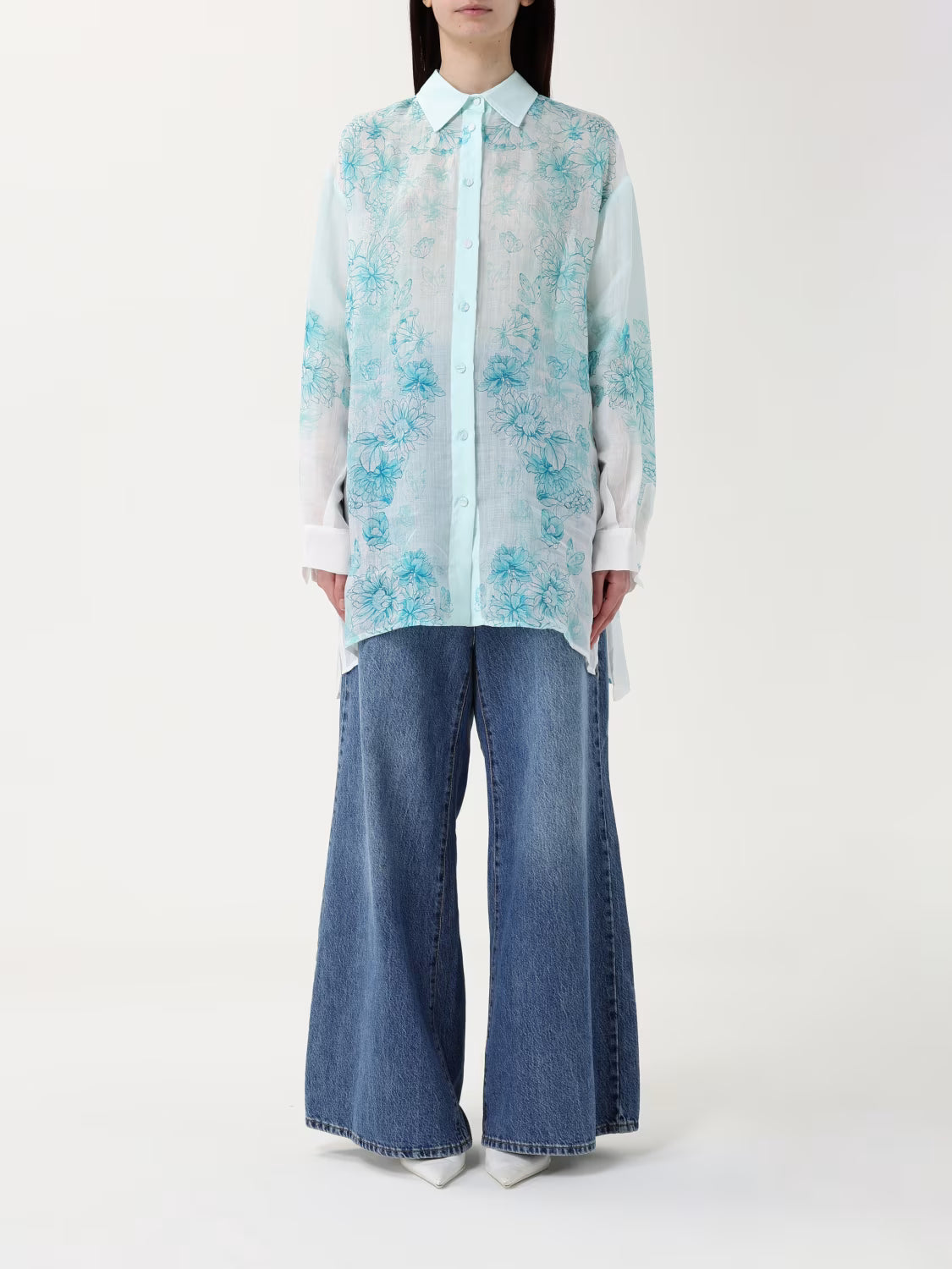 Ramie long sleeve floral shirt